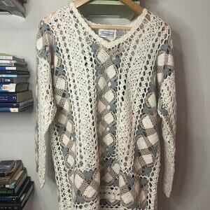 Hand Knit Crochet Blouse Size L